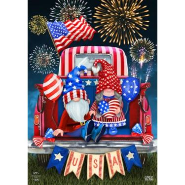 Imagem de Bandeira de jardim de verão 4 de julho dos EUA Gnomos 45,7 cm x 31,8 cm Briarwood Lane