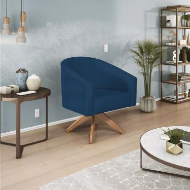Imagem de Poltrona Decorativa Luiza Base Giratória De Madeira Suede - Doce Sonho Móveis Azul Marinho