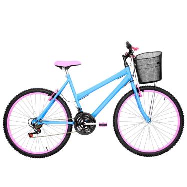 Imagem de Bicicleta Feminina Aro 26 Mtb Alumínio Colorido 18 Marchas Cor Azul Claro E Rosa