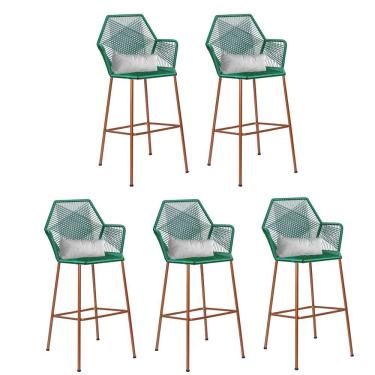 Imagem de Kit 05 Banqueta Alta Com Encosto Sttar Balcão Ferro Bronze Fibra Verde Almofada Sintético Branco