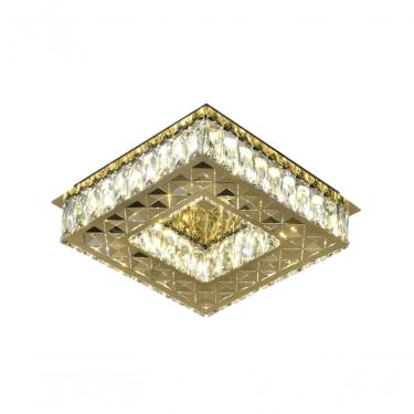 Imagem de Plafon Quadrado Metal Dourado E Cristal 35cm Led 28w 3000k 4000k 6000k Bivolt Sindora única