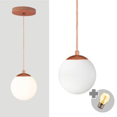 Imagem de Pendente Bronze C/ Globo De Vidro Branco De 14cm + Led 2w
