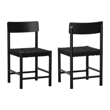 Imagem de Kit 2 Cadeiras Amber Madeira Maciça - Preto Trançado Corda Na Cor Preta