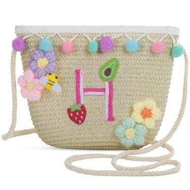 Imagem de Sacola feminina pequena de palha de palha para praia de verão 2025, bolsa de praia de palha de tecido para mulheres 2025 (H, marrom), Marrom