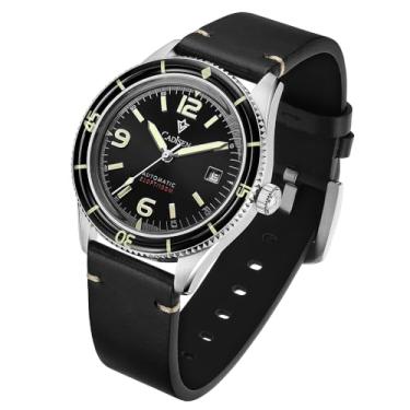 Imagem de CADISEN Relógio automático masculino pulseira de couro homenagem casual (preto), Preto
