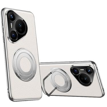 Imagem de LTLMYDAM Capa magnética para Huawei Pura 70 Ultra/70 Pro/70 Pro+/70, capa de couro com suporte de anel, proteção de lente de metal, carregamento sem fio, branca, 70