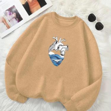 Imagem de Moletom Unissex Feminino Masculino GOLA CARECA Estamp Coração Baleia B