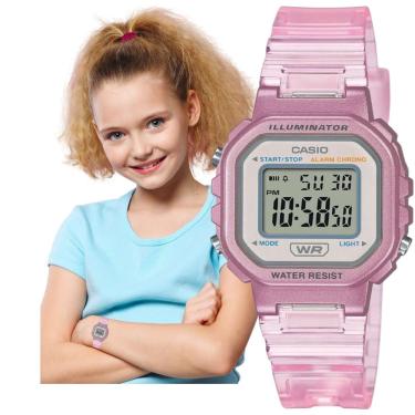 Imagem de Relógio de Pulso Casio Original Feminino Digital Prova Dágua Pequeno Quadrado Esportivo Rosa Translúcido LA-20WHS-4ADF