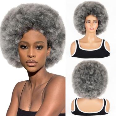 Imagem de FYIMUYI Peruca Afro - Suave Anos 70 Para Mulheres, Perucas Grisalhas, Grandes, Elásticas E De Aparência Natural, Uso Diário, Festa, Cosplay, Halloween
