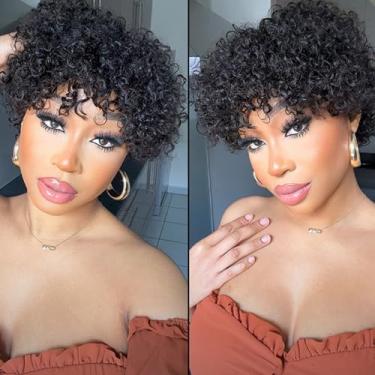 Imagem de NovaLocks Perucas Curtas E Cacheadas Pixie Cut Para Mulheres Negras, Cabelo Humano Com Franja, Totalmente Feito À Máquina (Ljh-171)