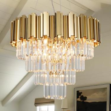 Imagem de ANTILISHA Lustre De Cristal Dourado, Luminária Pendente Teto, Moderno, Suspensa Para Sala Jantar, Hall Entrada, Quarto, Cozinha, Ilha