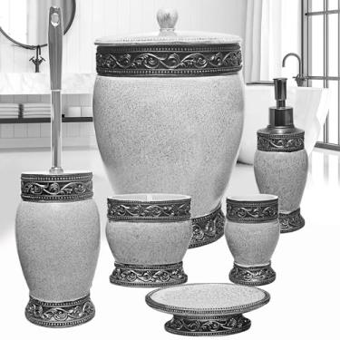 Imagem de LUANT Conjunto De 6 Acessórios Para Banheiro, Incluindo Lata Lixo, Copo, Porta-Escovas Dente, Saboneteira, Dispensador E Escova Vaso Sanitário, Decoração Casa, Estilo Retrô, Cinza