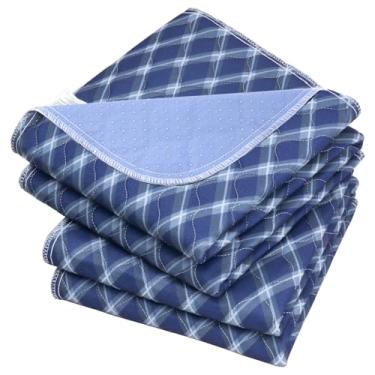 Imagem de Brosive Protetores De Cama Antiderrapantes Para Incontinência Laváveis (34" X 36" | Pacote Com 2), Absorventes Impermeáveis, Grade Azul-Marinho, Molhar, Sofá, Piso, Reutilizáveis Adultos, Idosos E A