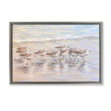 Imagem de Stupell Industries Follow Me Sandpiper Painting Gray Framed Floater Canvas Wall Art Design por Linda Sperruzzi, 78 x 53 cm