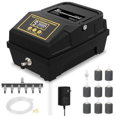 Imagem de AQQA Bomba De Ar Potente Para Aquário, Lagoa Hidropônica, Alto Rendimento, Tanque Peixes, Oxigênio, Fluxo Ajustável, Com 6 Saídas, Aerador Recarregável, Bateria Comercial (10 W, 260 Gph)