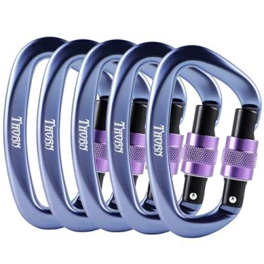 Imagem de Thorn Mosquetão Com Trava Para Escalada E Rapel - Mosquetões De Rosca Grande Resistente 25 Kn Escalada, Montanhismo, Rede, Camping, Academia, Pacote 5 Unidades Azul-Acinzentado