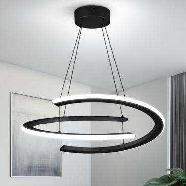Imagem de BBLLWJ Lustre Moderno Preto De Led 6000K Com Regulagem Altura, 20,4 Pol., Pendente Ajustável Para Sala Jantar, Cozinha, Ilha, Quarto, Estar, Hall Entrada, Escada