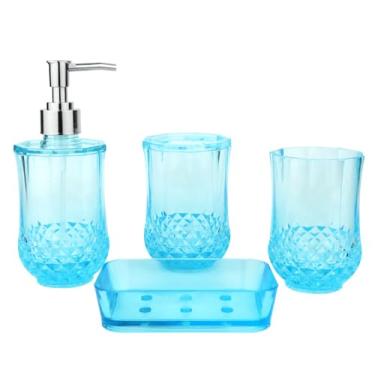 Imagem de JYXR HOME&LIVING Conjunto De Acessórios Para Banheiro Com Dispensador Sabonete Acrílico, Porta-Escovas Dentes, Copo, Prato, Azul, 4 Peças (Azul)