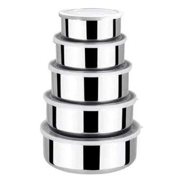 Imagem de Conjunto de Potes Herméticos em Aço Inox, 5 Peças com Tampa, 10-18 cm, Capacidade 310-1500 ml