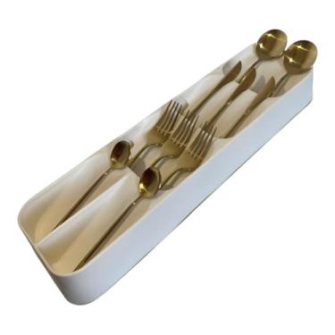 Imagem de Porta Talheres Organizador Compacto 5 Nichos Gaveta Branco 5 Diviso Para Cozinha Separador, Armazanamento de Gaveta, Bandeija de Talheres, Organizador