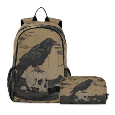 Imagem de ALAZA Conjunto de mochila escolar estilo gótico corvo para crianças e adolescentes