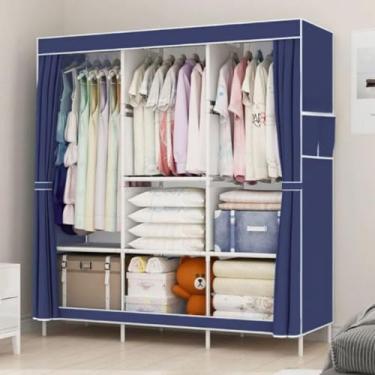 Imagem de Guarda Roupa Dobrável Organizador De Roupas Portátil Multiuso Armário Organizador de Roupas Sapatos Brinquedos(AZUL MARINHO)