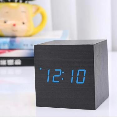 Imagem de Relógio Despertador Digital LED, Design Madeira, Controle por Som, Preto