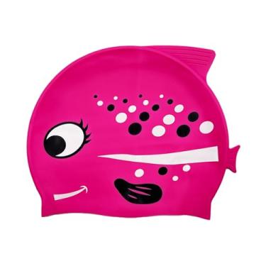 Imagem de Touca de natação infantil de silicone para crianças, chapéu de natação para meninas, meninos de 3 a 8 anos (peixe manchado de rosa)