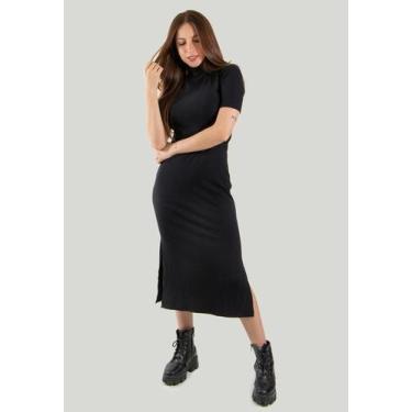 Imagem de Vestido Midi Blusa Gola Alta Canelada - DILUXO, G, Feminino, Preto