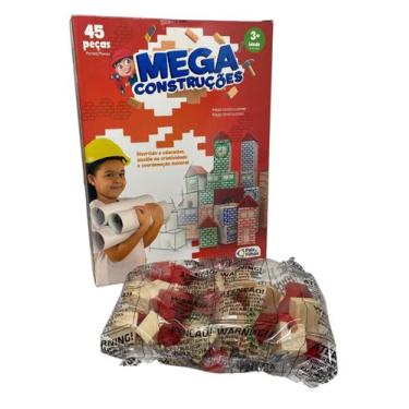 Imagem de Brinquedo Madeira Brincando de Engenheiro 45 Peças Didático Criança - 