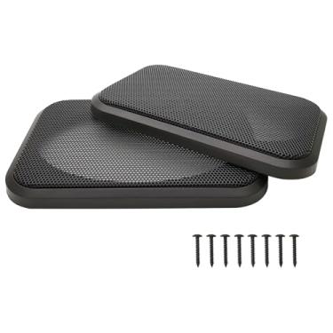 Imagem de Capas de grade de alto-falante de 10 cm x 15 cm, protetor de protetor de subwoofer para alto-falante de carro, moldura de plástico ABS com malha de metal, quadrada, preta - 2 peças