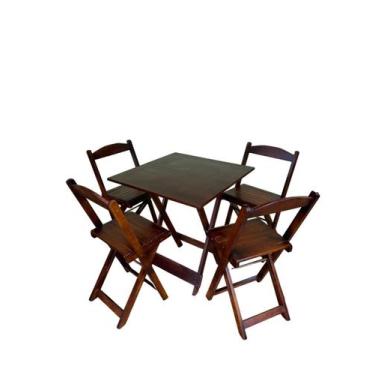 Imagem de Conjunto Mesa Dobrável 70x70 Com 4 Cadeiras Imbuia kit bar restaurante