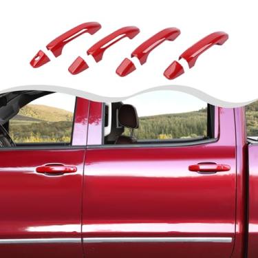 Imagem de HTHE Capa de maçaneta externa vermelha para maçaneta externa de porta Capa de acabamento protetor de maçaneta compatível com Chevrolet Silverado 2014-2018 Acessório externo ABS 8ps