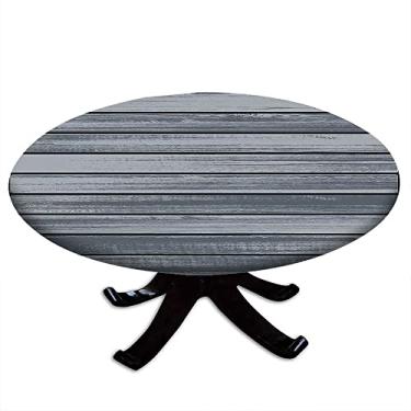 Imagem de Toalha de mesa redonda de madeira, estampa de textura de prancha de madeira, borda elástica, impermeável e limpável, adequada para mesas de jantar, festas de autoatendimento e acampamento, adequada