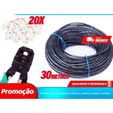 Imagem de Kit 30m Cabo Rede Preto + 20 Plug Rj45 + 1 Alicate Crimpar Seguro - SH