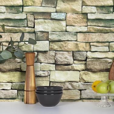 Imagem de Tatyanna Papel de parede de tijolo 45 cm x 1000 cm Papel de parede de pedra de contato de pedra de tijolo falso papel de parede adesivo autoadesivo removível Backsplash decoração impermeável