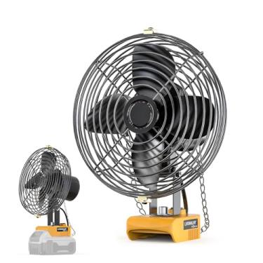 Imagem de LIVOWALNY Ventilador sem fio 12W Ventilador de trabalho para DeWalt 18V/20V Max Bateria ajustável 70-110° Rotação e placa de proteção de baixa tensão com ventilador portátil de 2 velocidades industrial, externo, ventilador de local de trabalho