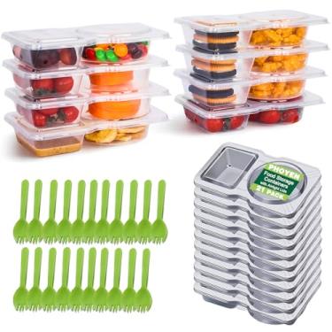 Imagem de PHOYEN 21 Conjuntos De Recipientes Para Condimentos Com Compartimento Duplo E Tampas, Mini Plástico Lanches Colheres, Sem Bpa, Adequados Micro-Ondas, À Prova Vazamentos, Comida Viagem, Recipiente Mo