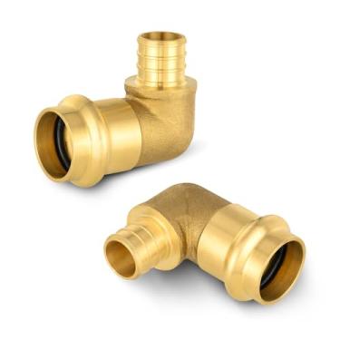 Imagem de 2 pacotes HeSun Brass Press Fitting Elbow, 2.5 cm PRESS X 2.5 cm PEX F1807 Crimp Elbow, LF Brass