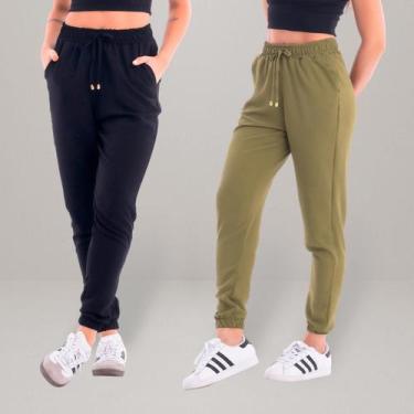 Imagem de Kit 2 Calças Jogger Feminina Duna Crepe Com Bolso e Cordão - Ju Ribeir
