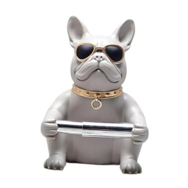 Imagem de IEUDNS Suporte para papel higiênico, decoração de estátua de cachorro, organizador moderno de guardanapos, enfeite de mesa para armazenamento de banheiro, Bege