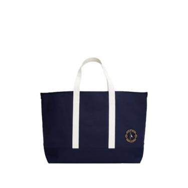 Imagem de Tommy Hilfiger Bolsa grande de lona com bolso e alças de ombro, Azul marinho, One Size