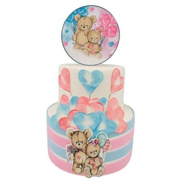 Imagem de Bolo fake chá revelação ursinho e ursinha rosa e azul - Catavento Fest