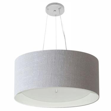 Imagem de Lustre Pendente Cilíndrico Md-4145 Cúpula Forrada em Tecido 50x25cm Rustico Cinza / Branco - Bivolt