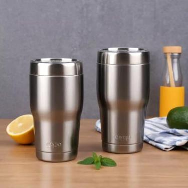 Imagem de Copo Térmico Parede Dupla em Aço Inox Cinza 350ml com Tampa Hermética - Estilo Casual