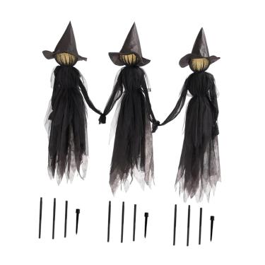 Imagem de Fancyes 3 peças de exibição de bruxa gritando para Halloween, LED, grande, com estacas, presentes, decoração de jardim para gramado, entrada