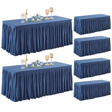 Imagem de Shillance Pacote com 6 roupas de mesa azul marinho para mesas retangulares de 2,3 m, toalha de mesa retangular de poliéster premium, resistente a amassados, lavável para casamentos, festas, jantares