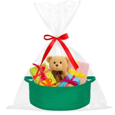 Imagem de ShellKingdom Cesta de armazenamento com alças, cesta de presente vazia com sacos de presente e fita, pequenas cestas de tecido para casa, organizador de armazenamento de berçário, 30 x 20 x 12 cm