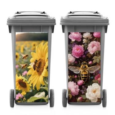 Imagem de ANATTASOUL 2 folhas de adesivos de caixote de lixo à prova d'água peônia e girassol, decalque grande adesivo de 37,8 cm x 81,8 cm para caixas, geladeira, parede externa, decoração interna