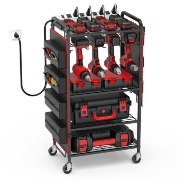 Imagem de Carrinho organizador de ferramentas elétricas JUNNUJ Large com estação de carregamento